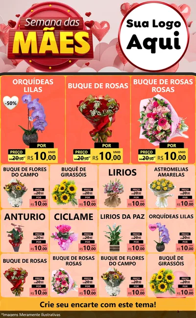 Modelo de Encarte para Encarte Grande com o tema Semana das Mães para Floricultura e jardim