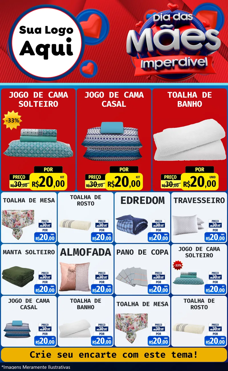 Modelo de Encarte para Encarte Grande com o tema Dia Das Mães Imperdível para Cama, Mesa e Banho