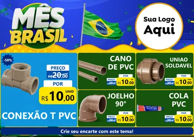 Modelo de Encarte para Encarte A4 Horizontal com o tema Mês do Brasil para Tubos e conexões