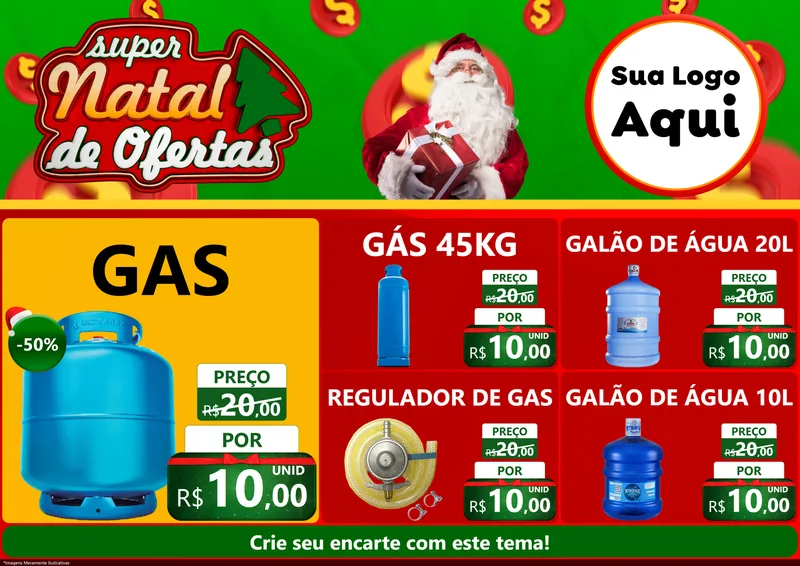 Modelo de Encarte para Encarte A4 Horizontal com o tema Super Natal de Ofertas para Água e gás