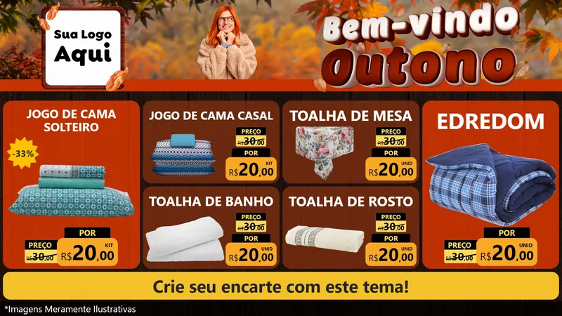 Modelo de TV para TV Horizontal com o tema Bem-vindo Outono para Cama, Mesa e Banho