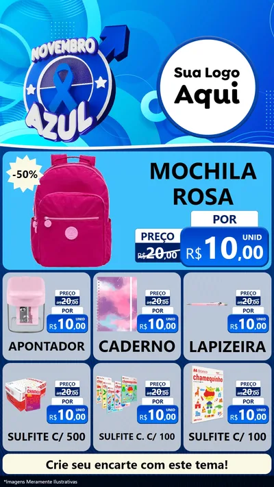 Modelo de Rede Social para Stories com o tema Novembro Azul para Papelaria
