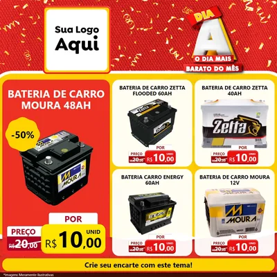 Modelo de Rede Social para Feed Facebook com o tema Dia A o Dia Mais Barato do Mês para Baterias Elétricas