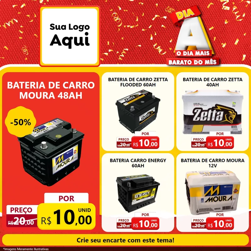 Modelo de Rede Social para Feed Facebook com o tema Dia A o Dia Mais Barato do Mês para Baterias Elétricas