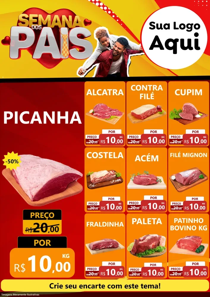Modelo de Encarte para Encarte A4 Vertical com o tema Semana Dos Pais para Açougue