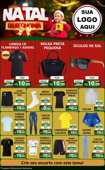 Modelo de Encarte para Encarte Grande com o tema Natal da Economia para Roupas e acessórios
