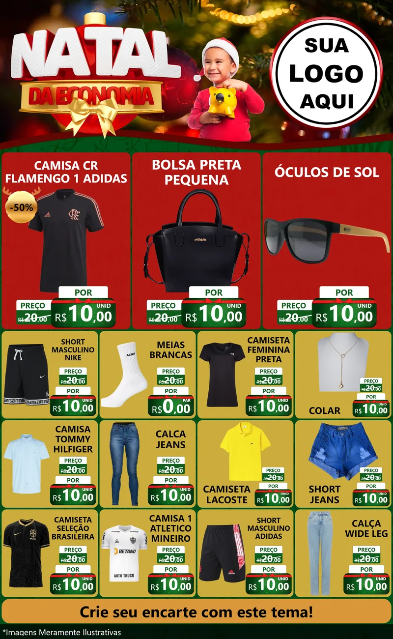 Modelo de Encarte para Encarte Grande com o tema Natal da Economia para Roupas e acessórios