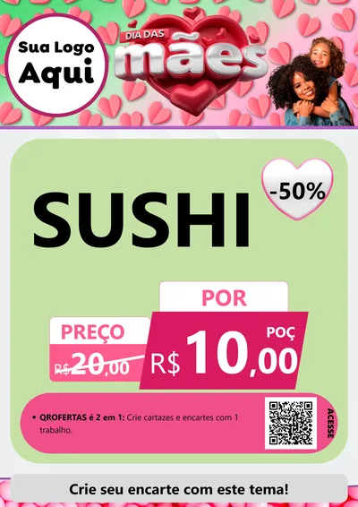 Modelo de Cartaz para Cartaz A4 Vertical com o tema Dia das Mães para Comida japonesa