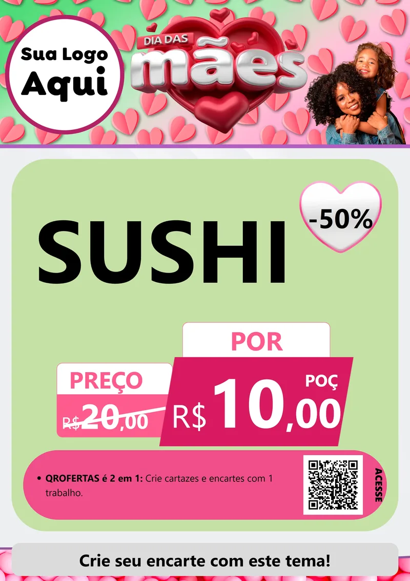 Modelo de Cartaz para Cartaz A4 Vertical com o tema Dia das Mães para Comida japonesa