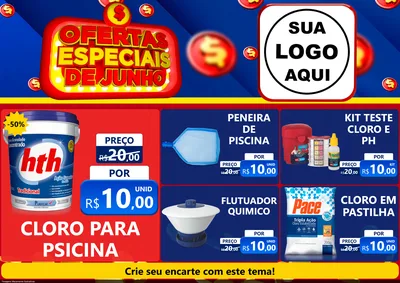 Modelo de Encarte para Encarte A4 Horizontal com o tema Ofertas Especiais de Junho para Produtos para Piscina