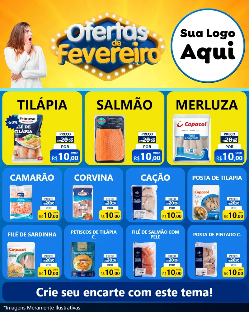 Modelo de Rede Social para Feed Instagram com o tema Ofertas de Fevereiro para Peixaria