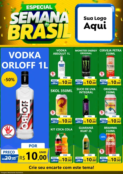 Modelo de Encarte para Encarte A4 Vertical com o tema Especial Semana do Brasil para Distribuidora de bebidas