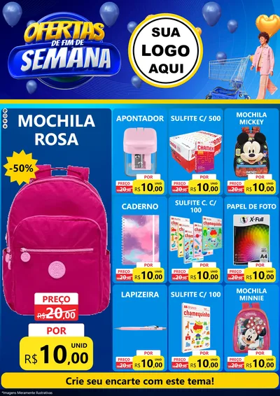 Modelo de Encarte para Encarte A4 Vertical com o tema Ofertas de Fim de Semana para Papelaria
