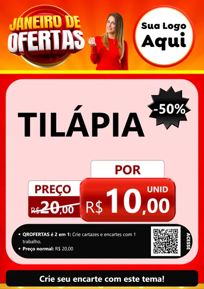 Modelo de Cartaz para Cartaz A4 Vertical com o tema Janeiro de Ofertas para Peixaria