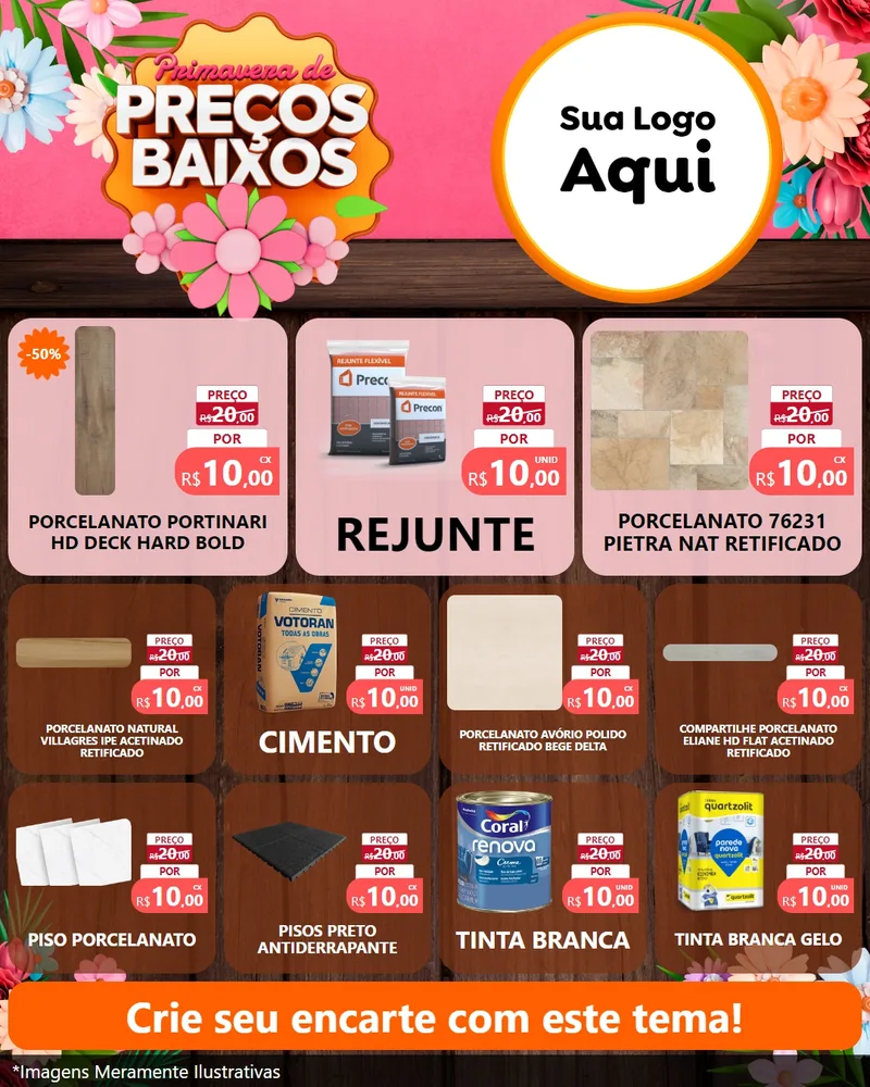 Modelo de Rede Social para Feed Instagram com o tema Primavera de Preços Baixos para Pisos e revestimentos