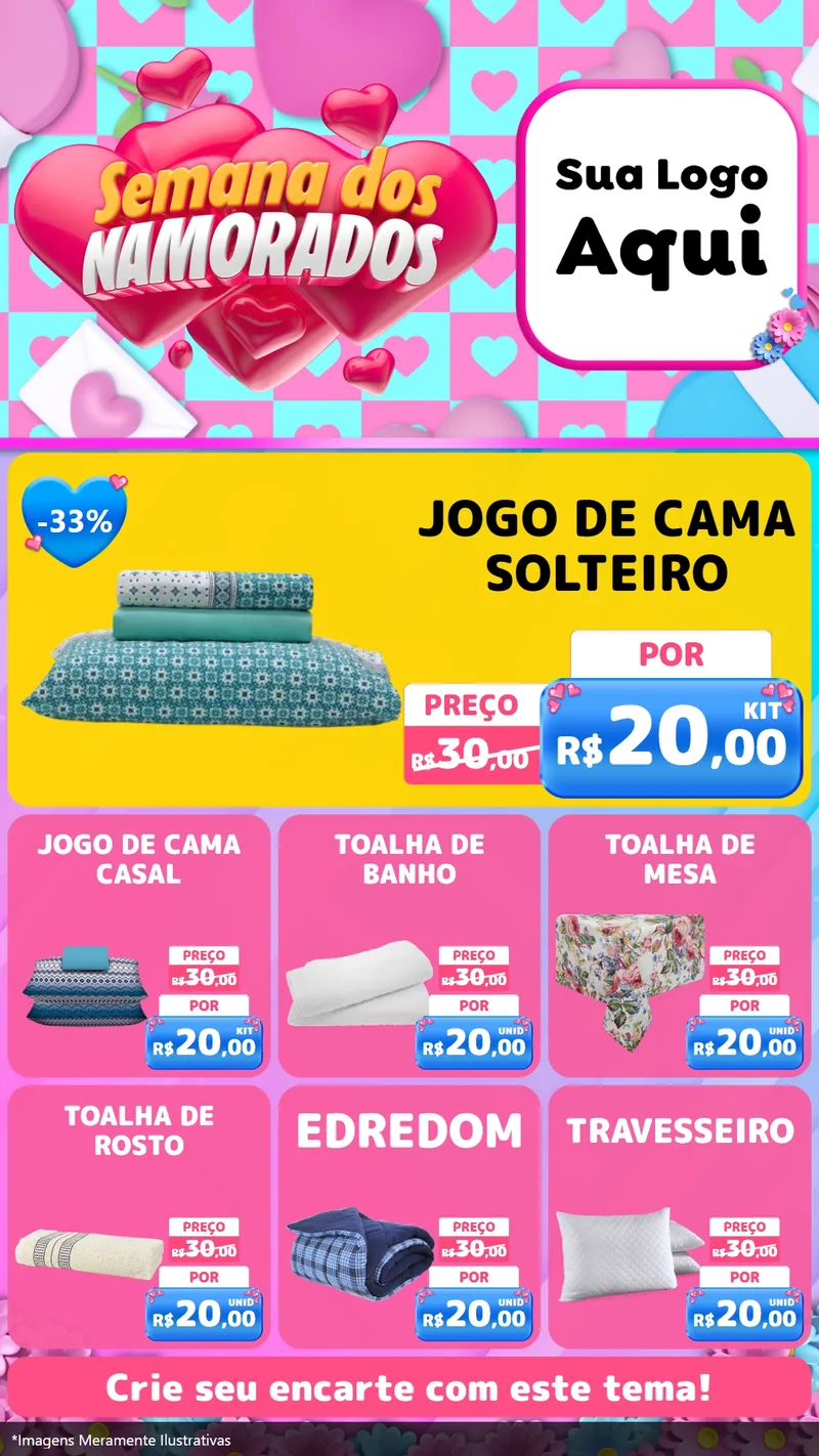 Modelo de Rede Social para Stories com o tema Semana dos Namorados para Cama, Mesa e Banho