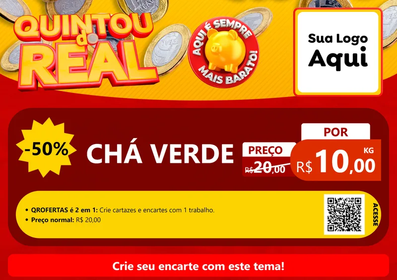 Modelo de Cartaz para Cartaz A4 Horizontal com o tema Quintou do Real para Produtos Naturais