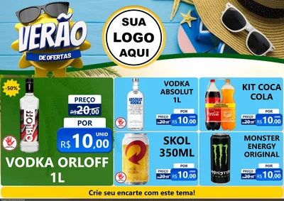 Modelo de Encarte para Encarte A4 Horizontal com o tema Verão de Ofertas para Distribuidora de bebidas