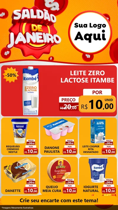 Modelo de Rede Social para Stories com o tema Saldão de Janeiro para Frios e Laticínios