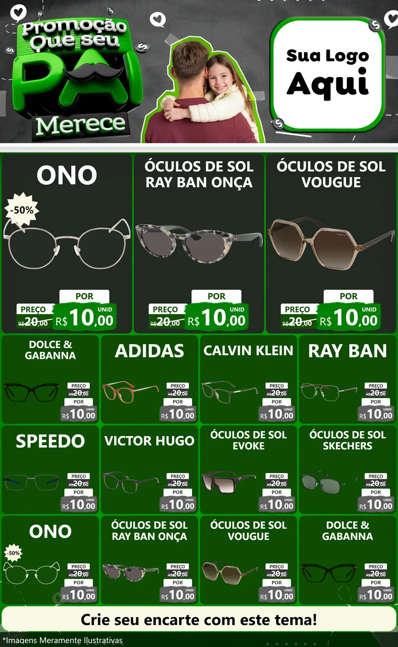 Modelo de Encarte para Encarte Grande com o tema Promoção Que seu Pai Merece para Óticas