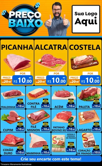 Modelo de Encarte para Encarte Grande com o tema Preço Baixo para Açougue
