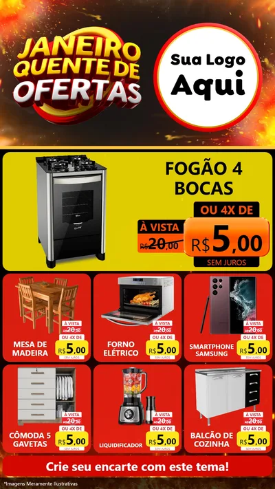 Modelo de Rede Social para Stories com o tema Janeiro Quente de Ofertas para Móveis e Eletro