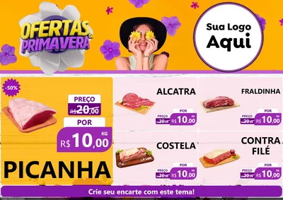 Modelo de Encarte para Encarte A4 Horizontal com o tema Ofertas Da Primavera para Açougue