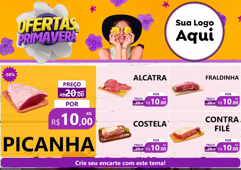 Modelo de Encarte para Encarte A4 Horizontal com o tema Ofertas Da Primavera para Açougue