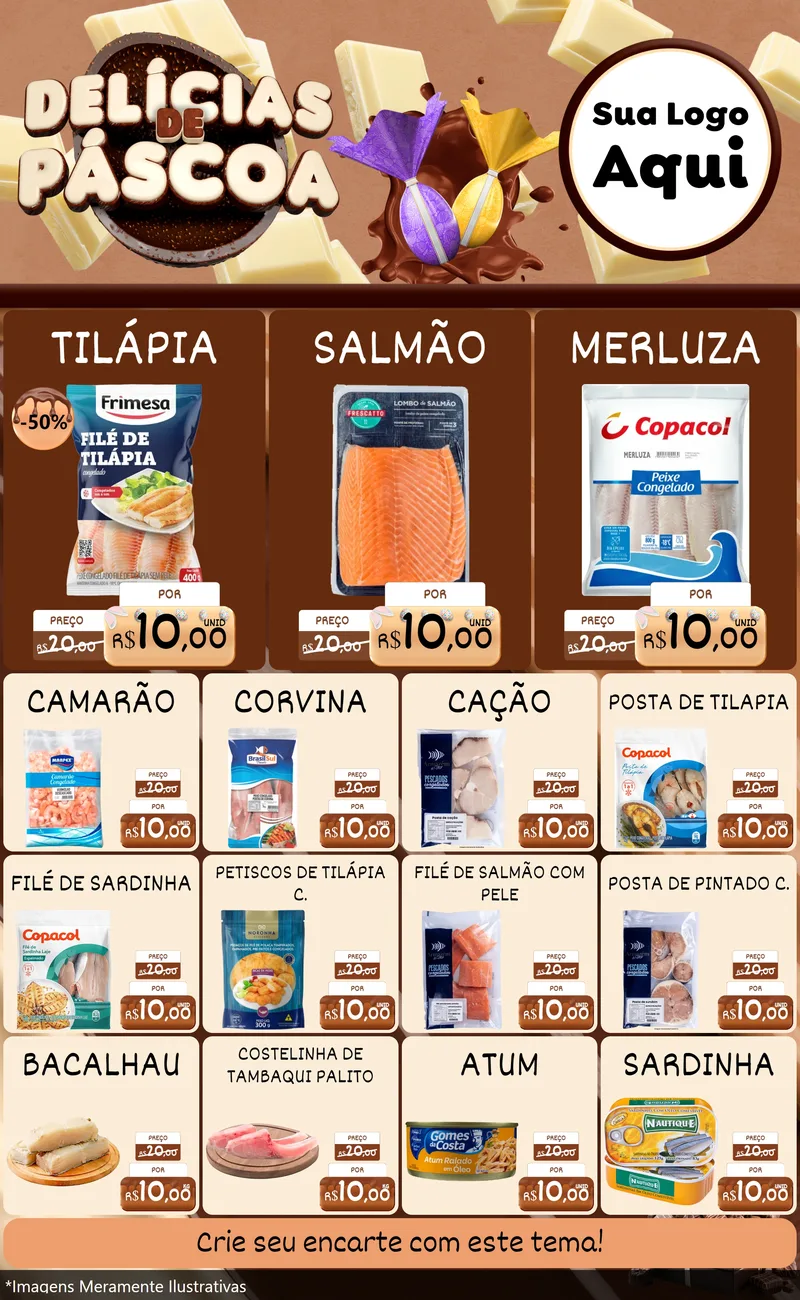 Modelo de Encarte para Encarte Grande com o tema Delícias de Páscoa para Peixaria