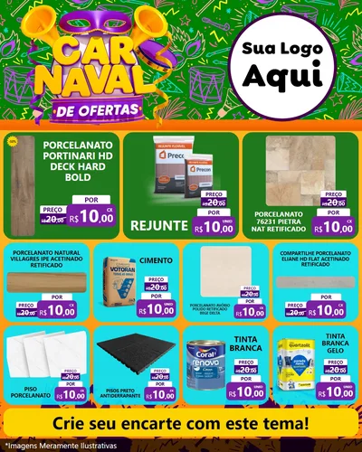 Modelo de Rede Social para Feed Instagram com o tema Carnaval de Ofertas para Pisos e revestimentos