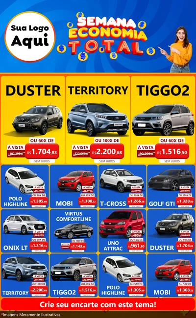 Modelo de Encarte para Encarte Grande com o tema Semana Economia Total para Concessionaria de Carros