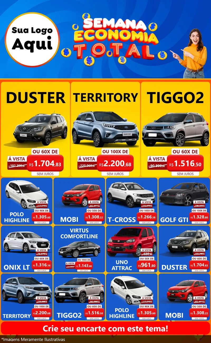 Modelo de Encarte para Encarte Grande com o tema Semana Economia Total para Concessionaria de Carros