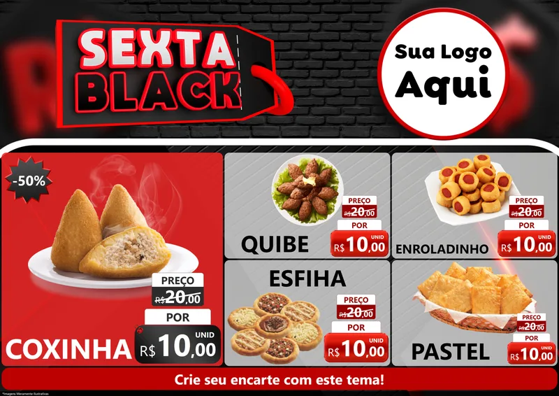 Modelo de Encarte para Encarte A4 Horizontal com o tema Sexta Black para Salgadaria