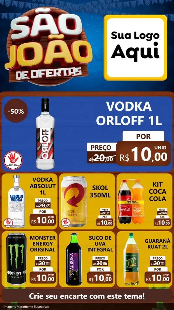Modelo de Rede Social para Stories com o tema São João Ofertas Imbatíveis! - Junina para Distribuidora de bebidas