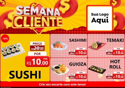 Modelo de Encarte para Encarte A4 Horizontal com o tema Semana do Cliente para Comida japonesa
