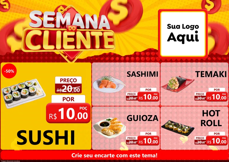 Modelo de Encarte para Encarte A4 Horizontal com o tema Semana do Cliente para Comida japonesa