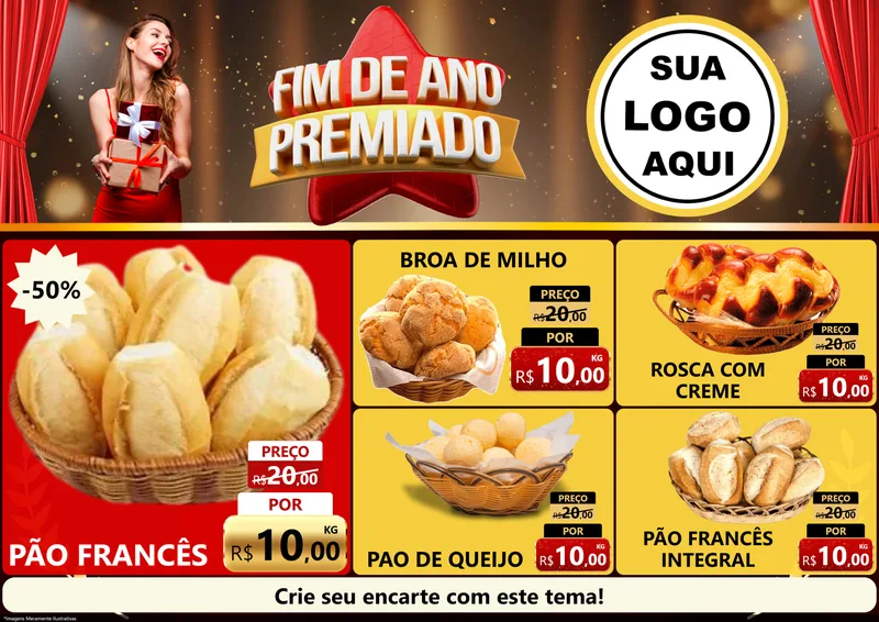 Modelo de Encarte para Encarte A4 Horizontal com o tema Fim de Ano Premiado para Padaria