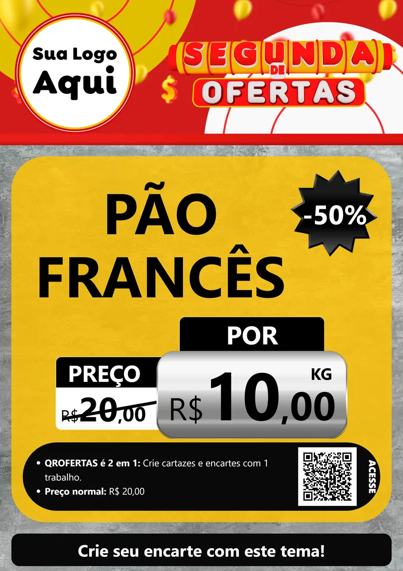 Modelo de Cartaz para Cartaz A4 Vertical com o tema Segunda de Ofertas para Padaria