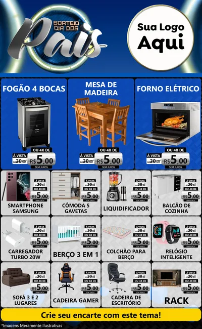 Modelo de Encarte para Encarte Grande com o tema Sorteio Dia Dos Pais para Móveis e Eletro