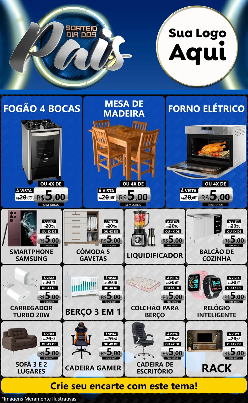 Modelo de Encarte para Encarte Grande com o tema Sorteio Dia Dos Pais para Móveis e Eletro