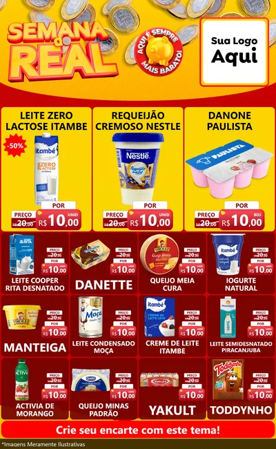 Modelo de Encarte para Encarte Grande com o tema Semana do Real para Frios e Laticínios