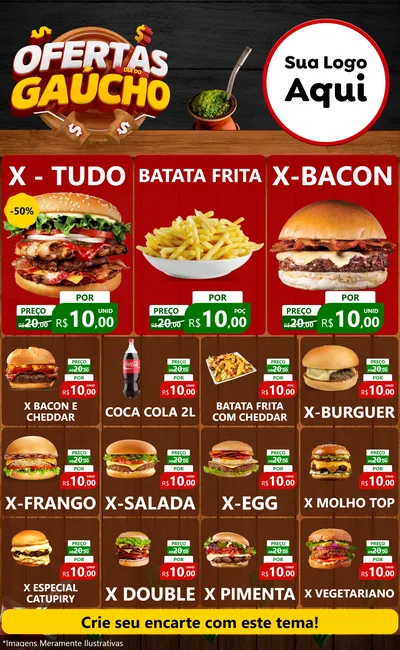 Modelo de Encarte para Encarte Grande com o tema Ofertas Dia do Gaúcho para Hamburgueria