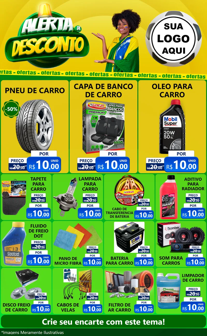 Modelo de Encarte para Encarte Grande com o tema Alerta de Desconto para Auto peças