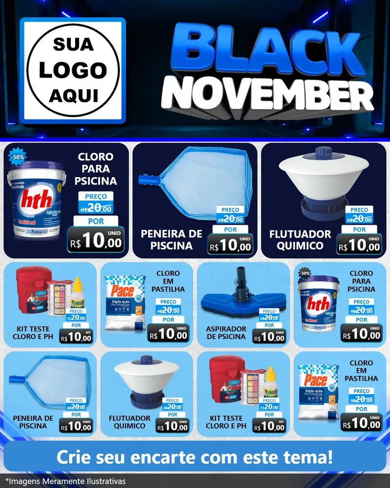 Modelo de Rede Social para Feed Instagram com o tema Black November para Produtos para Piscina
