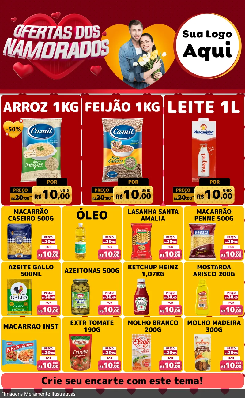 Modelo de Encarte para Encarte Grande com o tema Ofertas Dos Namorados para Supermercado