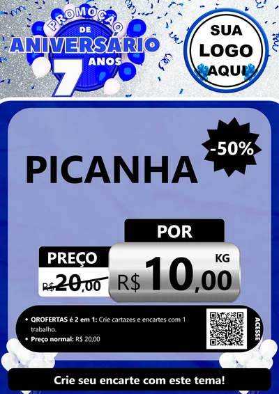 Modelo de Cartaz para Cartaz A4 Vertical com o tema Promoção de Aniversário - 7 Anos para Açougue