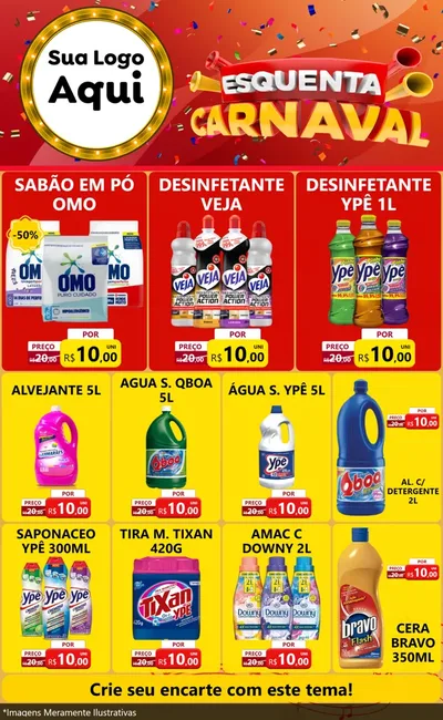 Modelo de Encarte para Encarte Grande com o tema Esquenta Carnaval para Produtos de Limpeza