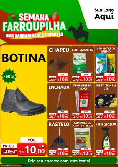 Modelo de Encarte para Encarte A4 Vertical com o tema Semana Farroupilha - Uma Barbaridade de Ofertas para Agropecuária