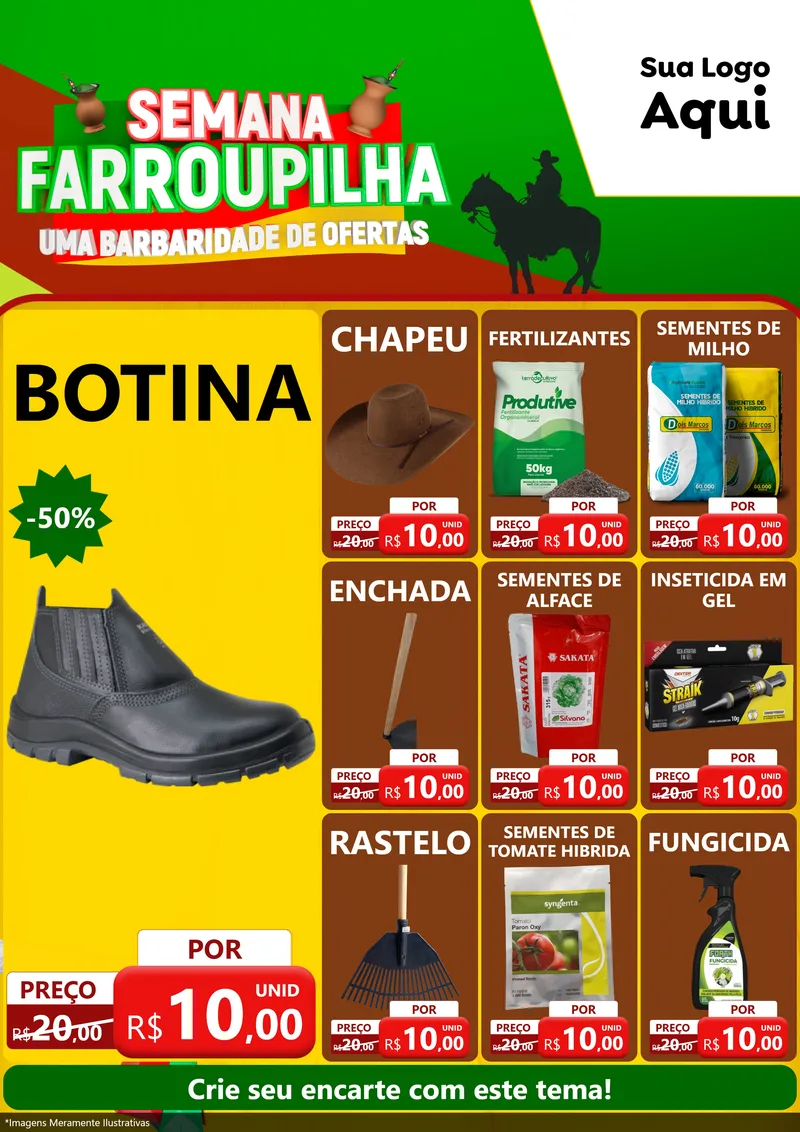 Modelo de Encarte para Encarte A4 Vertical com o tema Semana Farroupilha - Uma Barbaridade de Ofertas para Agropecuária