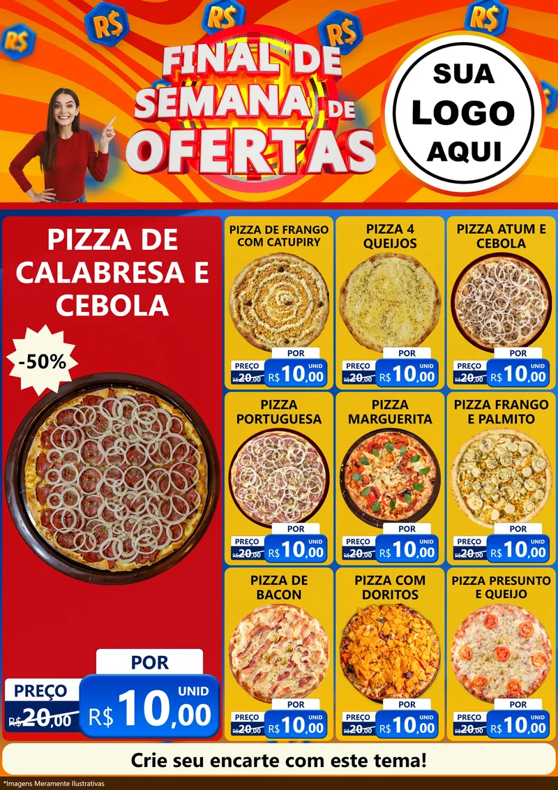 Modelo de Encarte para Encarte A4 Vertical com o tema Final de Semana de Ofertas para Pizzaria